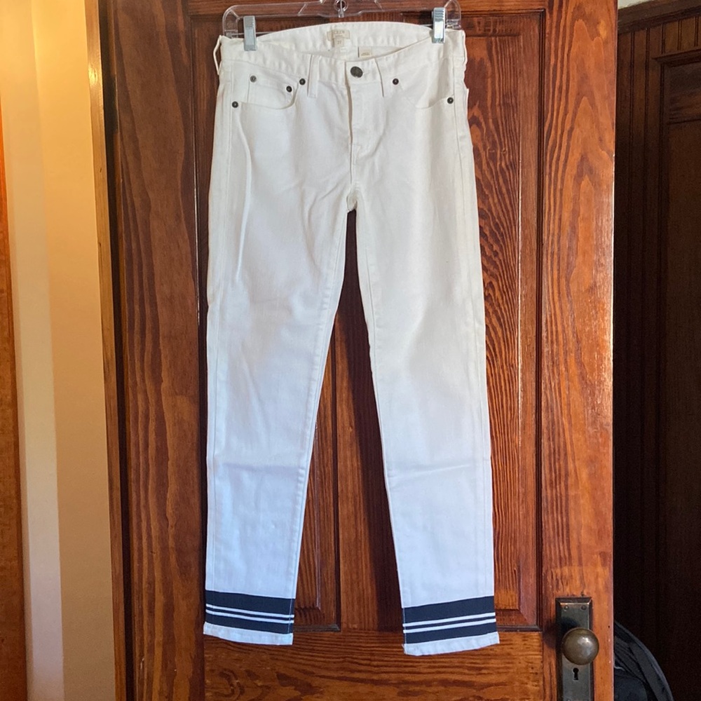 J Crew white jeans with navy detail